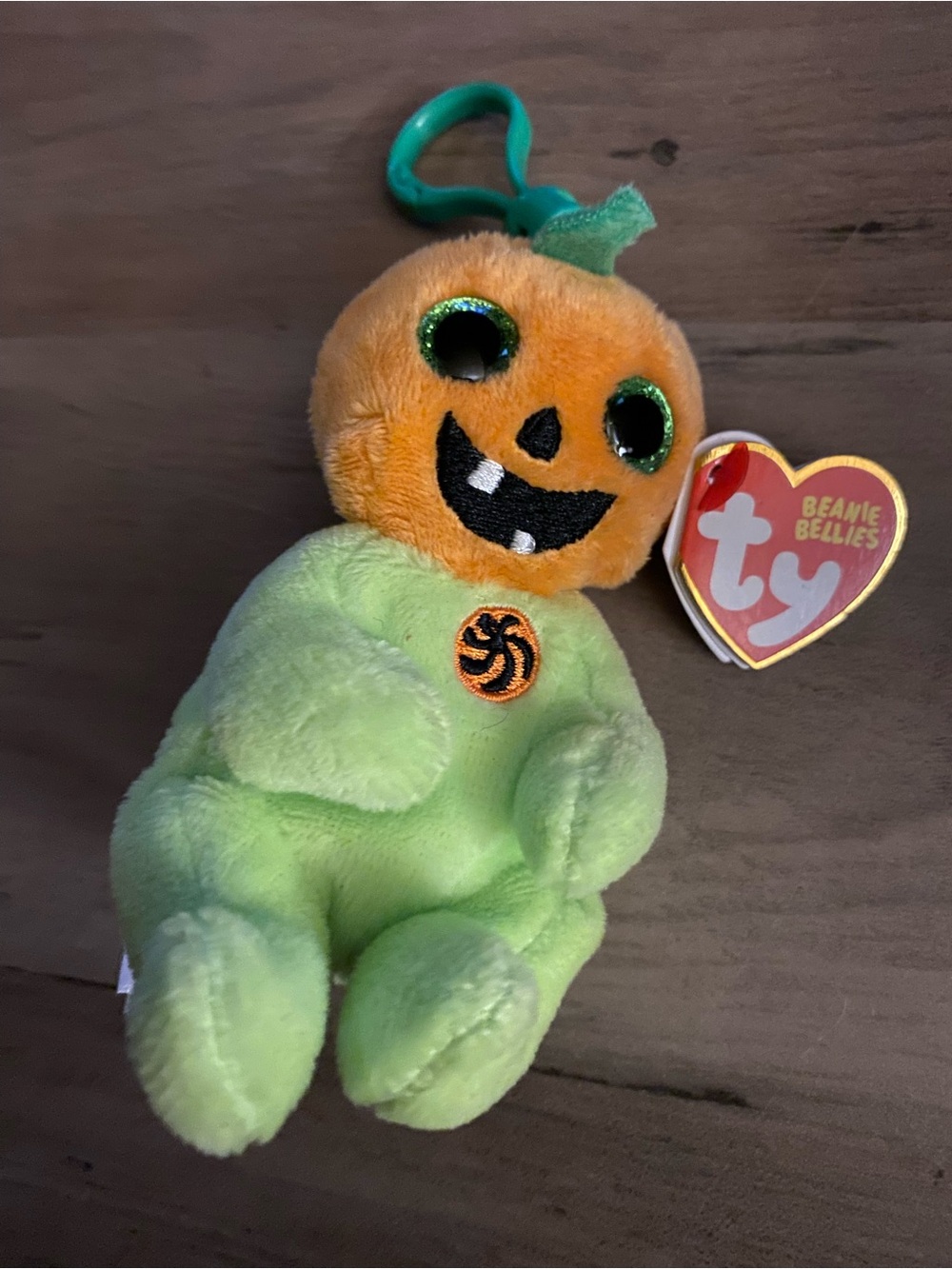 Ty Beanie Bellies Halloween Pumpkin Clip Plush - Orange and Green